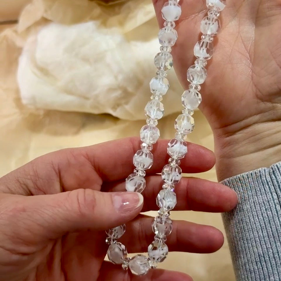 Swarovski Art.# 36 - White Givre Crystal Bead Combination Strand - Vintage Spacer and 10mm Round Faceted Beads SW273