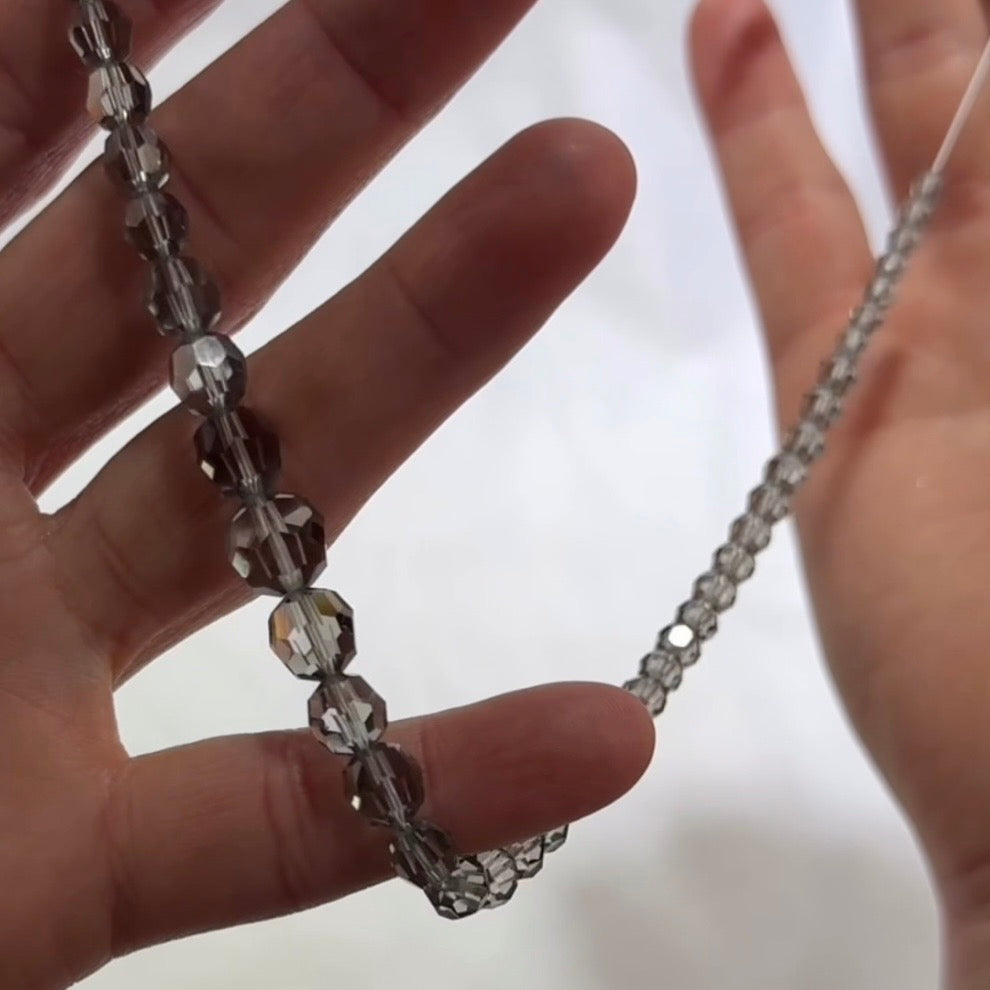 Swarovski Art.# Model 73 - Graduated 4-9mm Black Diamond grey Vintage Round Faceted Crystal Beads, 1 strand SW278