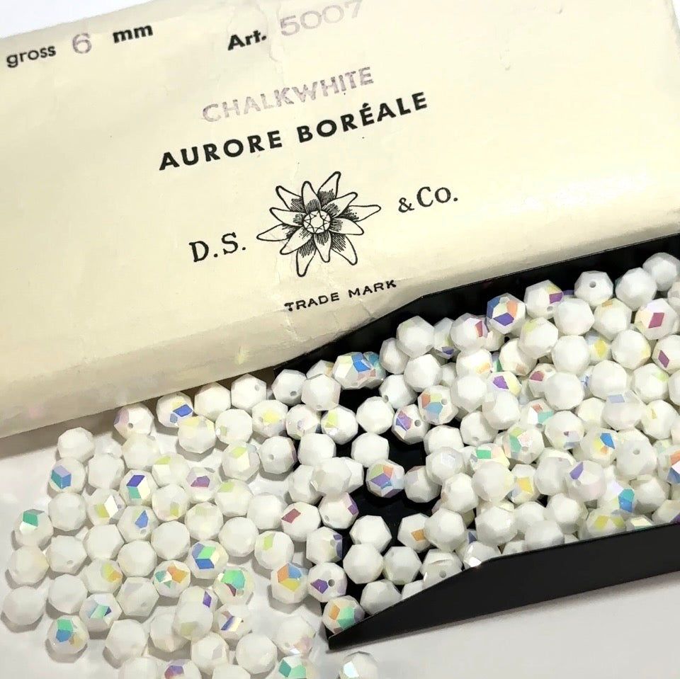 Swarovski Art.# 371-5007 - 6mm ChalkWhite AB 24pcs Vintage Rocky Cut Crystal Beads SW290