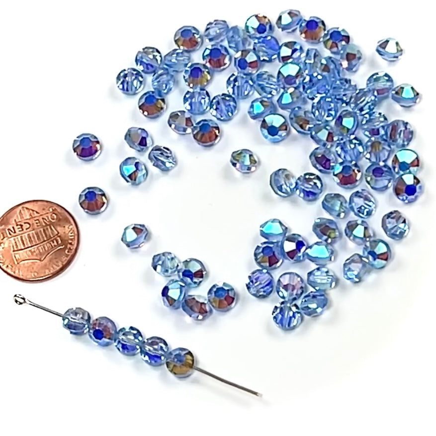 Swarovski 335 6mm Light Sapphire AB 12pcs Vintage Squished