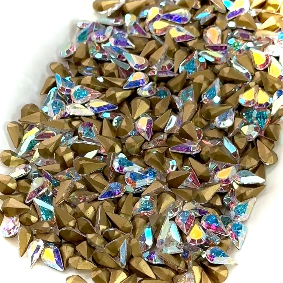 Swarovski Art.# 4300/2 TTC - Crystal AB coated Gold Foiled Table Cut Pearshape Pointed Back Stones in size 10x6mm, 360pcs
