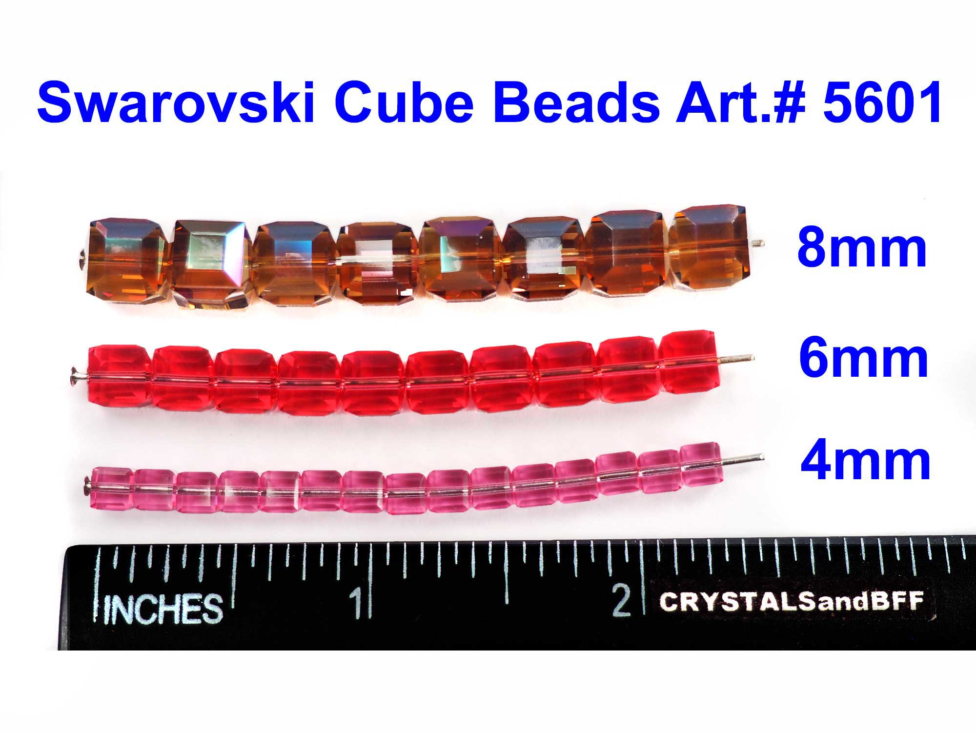 Swarovski Art.# 5601 - 8mm Tanzanite AB coated Crystal Cube Beads, 8pcs