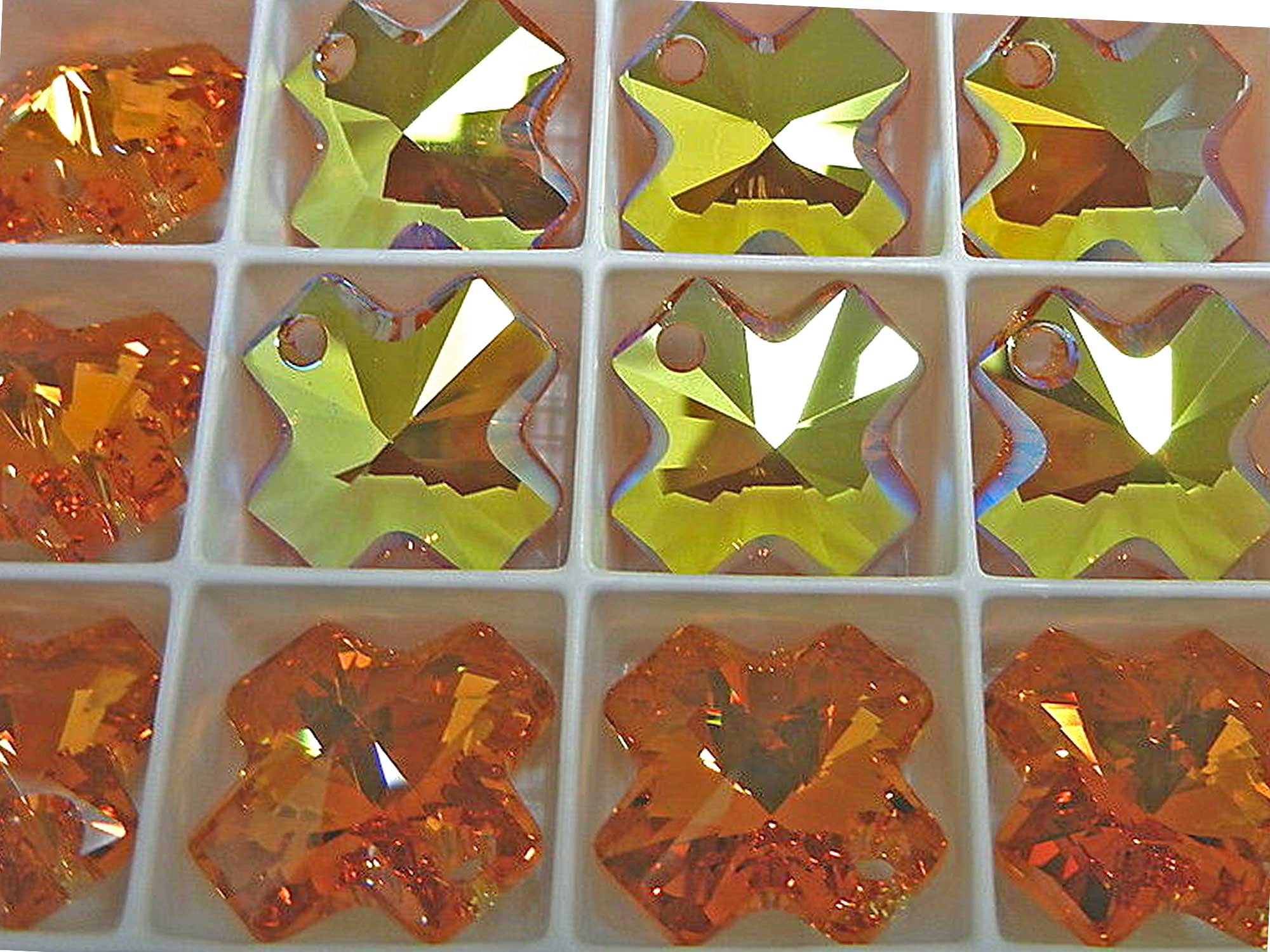 Swarovski Art.# 6866 - Topaz AB coated, top drilled chunky Cross Pendants in size 20mm, 4 pcs