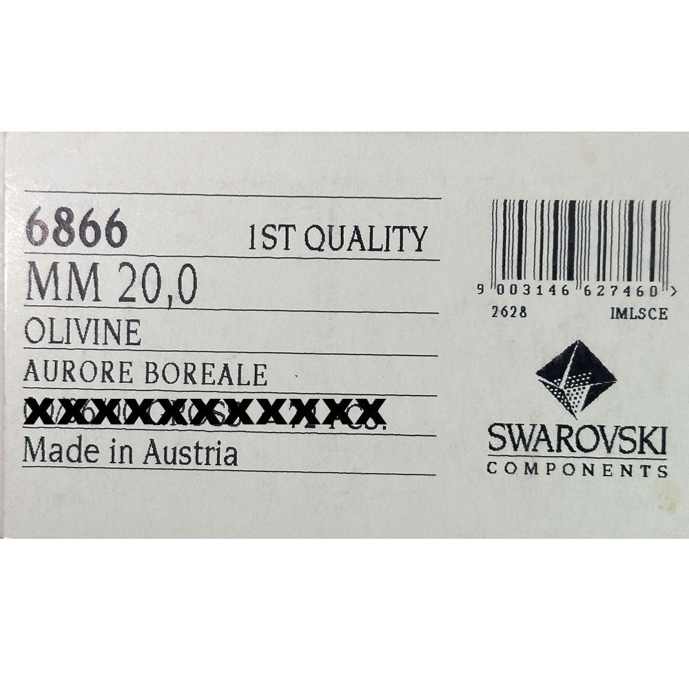 Swarovski Art.# 6866 - Olivine AB coated, top drilled chunky Cross Pendants in size 20mm, 4 pcs