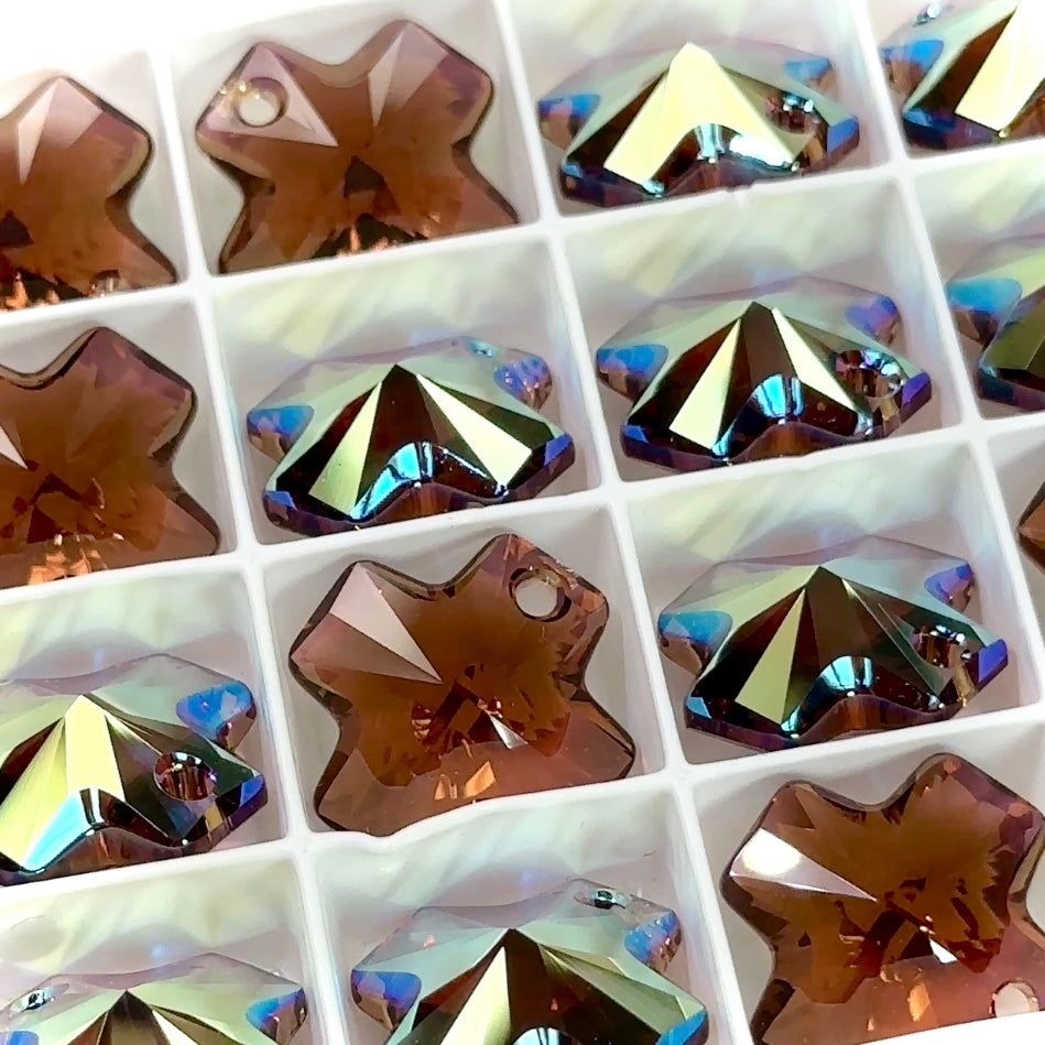 Swarovski Art.# 6866 - Smoked Topaz AB coated, top drilled chunky Cross Pendants in size 20mm, 4 pcs