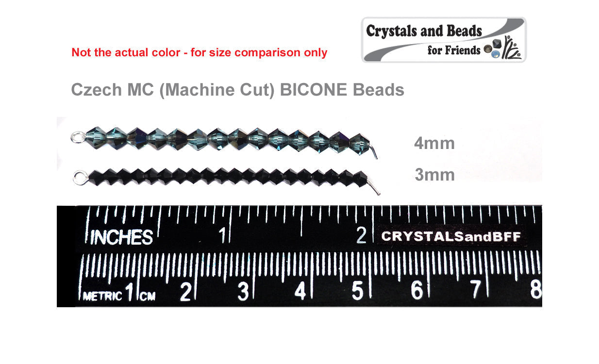 Crystal Viridian coated (Preciosa color), Czech Glass Beads, Machine Cut Bicones (MC Rondell, Diamond Shape), clear light green coated crystals, 4mm, 8mm