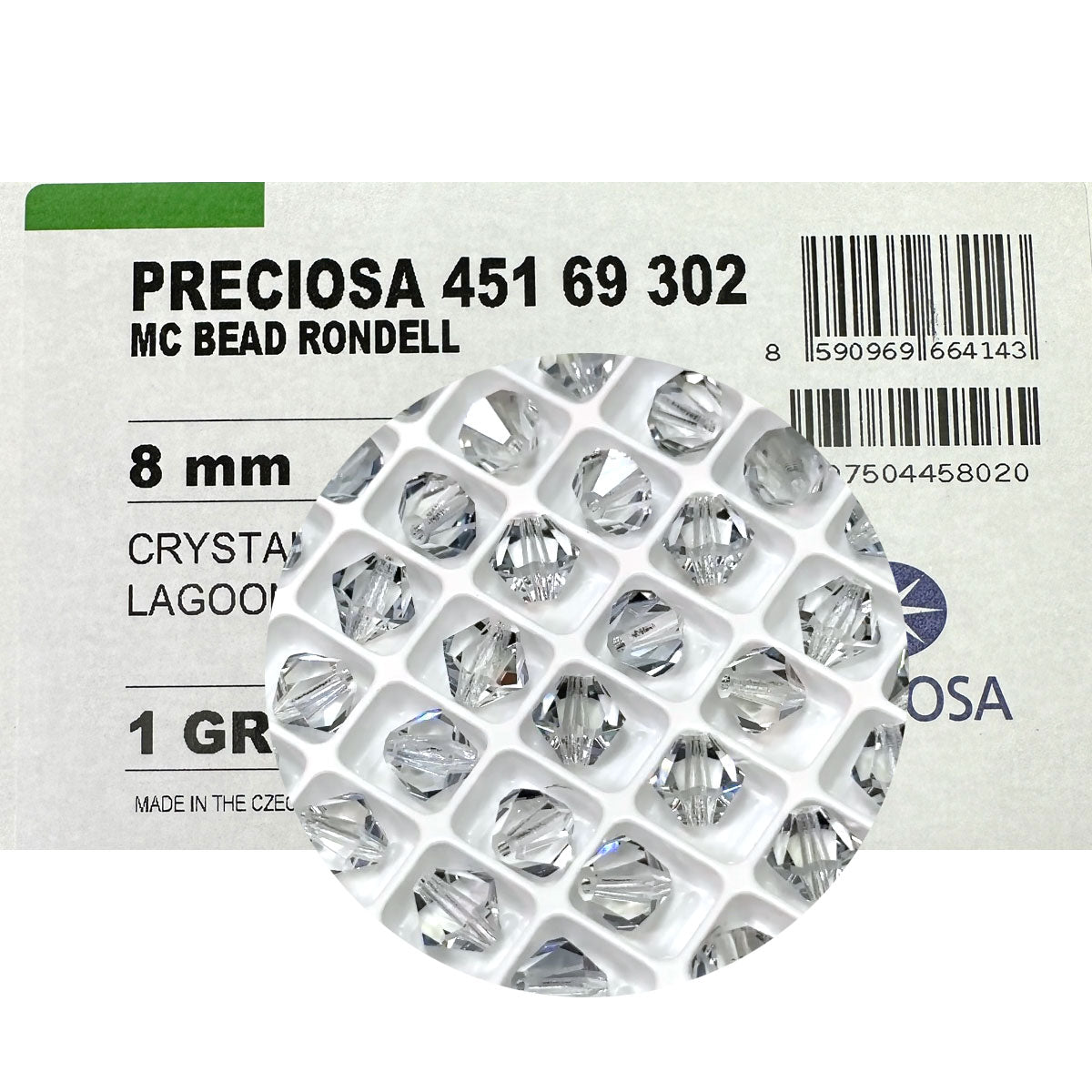 Crystal Lagoon coated Preciosa Czech Glass Beads Machine Cut Bicones (MC Rondell Diamond Shape) clear light blue coated crystals 8mm