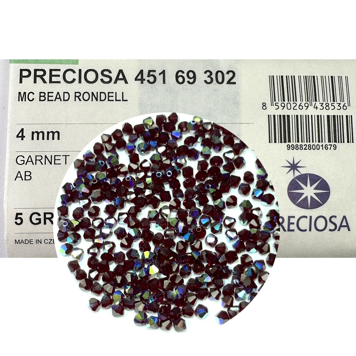 Garnet AB, Czech Glass Beads, Machine Cut Bicones (MC Rondell, Diamond Shape), deep red crystals coated with Aurora Borealis 4mm 6mm 8mm