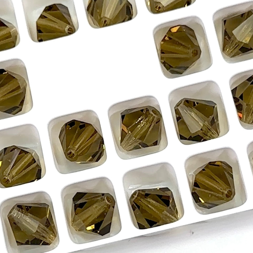 Gold Beryl Czech Glass Beads Machine Cut Bicones MC Rondell Diamond Shape khaki brown green crystals 10mm 12mm