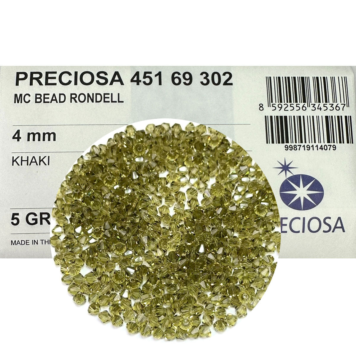 Khaki, Czech Glass Beads, Machine Cut Bicones (MC Rondell, Diamond Shape), green beige 4mm