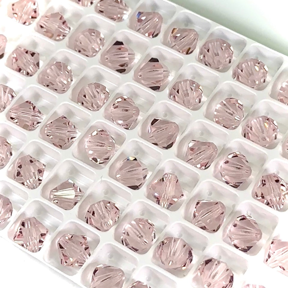 Light Rose Czech Glass Beads Machine Cut Bicones (MC Rondell Diamond Shape) light pink crystals