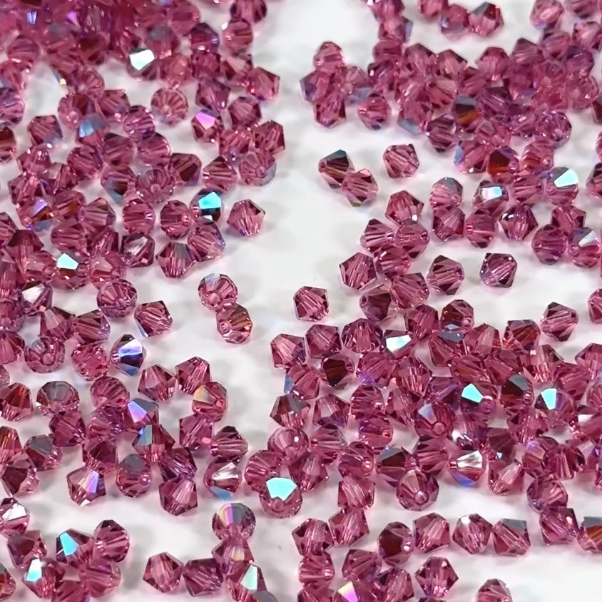 Rose Glitter Preciosa coating Czech Glass Beads Machine Cut Bicones MC Rondell Diamond Shape pink rich Moonlight coated crystals 4mm 6mm