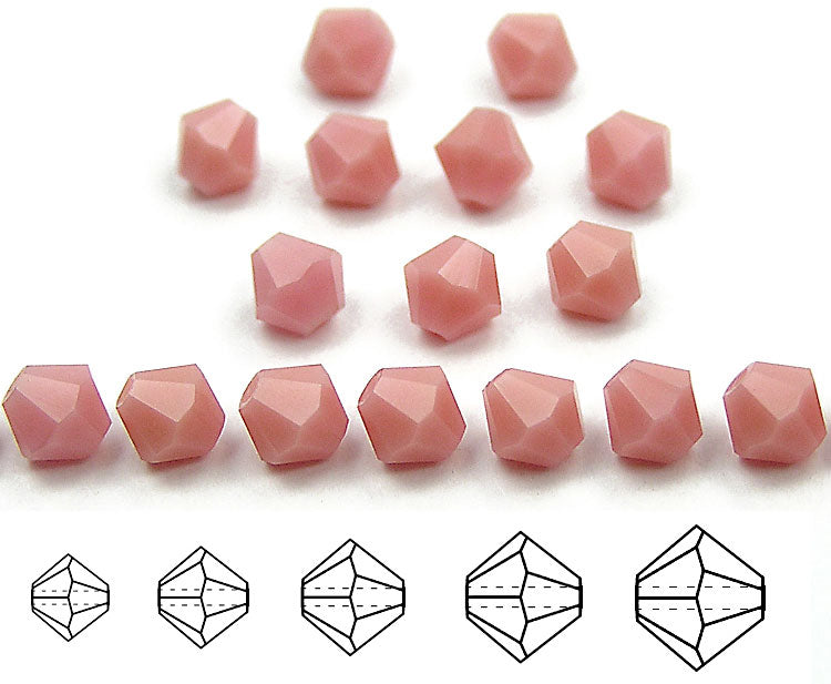 Rosanine Opaque Czech Glass Beads Machine Cut Bicones (MC Rondell Diamond Shape) rich rose opaque crystals 3mm 4mm 6mm