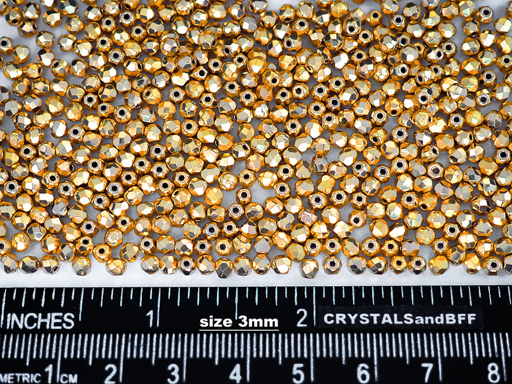 Crystal Aurum 2X Gold Czech Fire Polished Round Faceted Glass Beads Full Golden Aurum2X