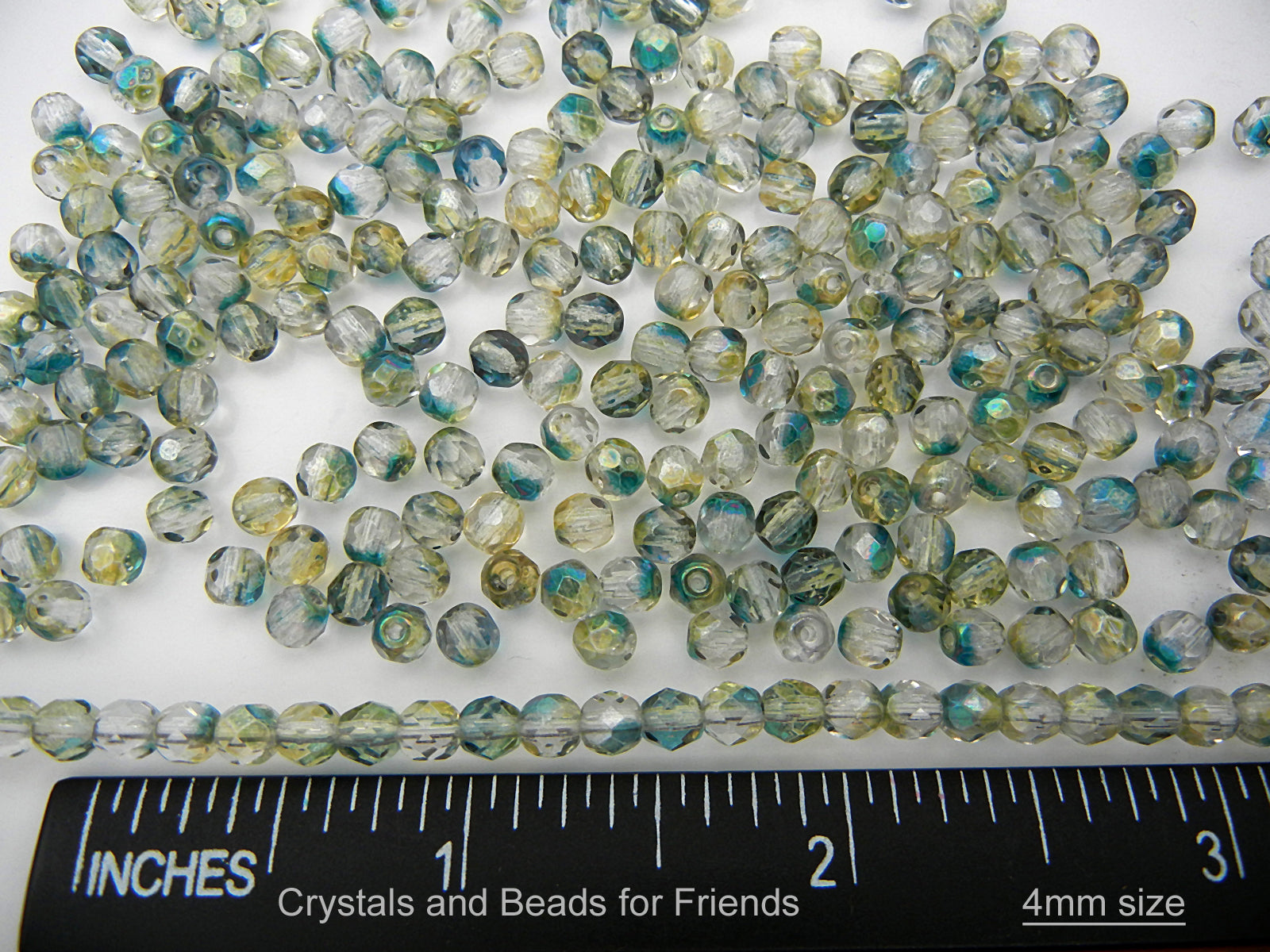 Crystal Oceanic Luster coated Traditional Czech Fire Polished Round Faceted Glass Beads clear green yellow