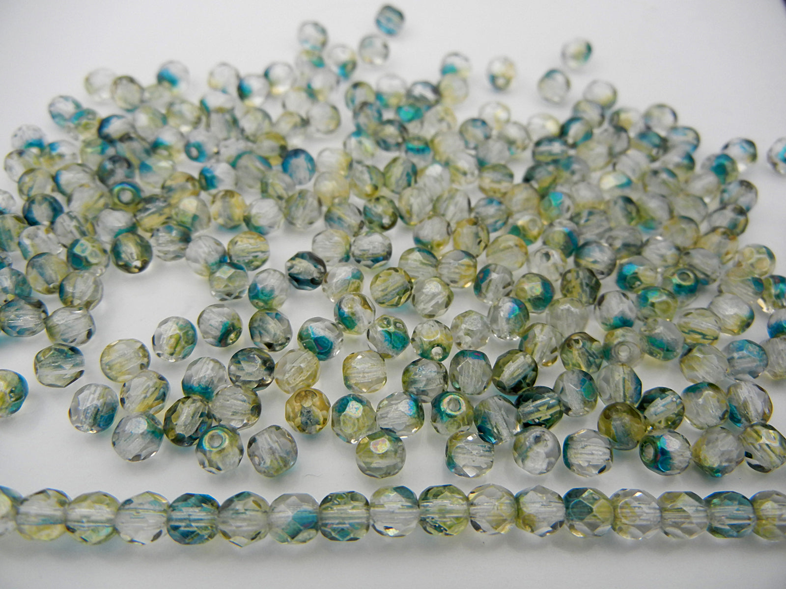 Crystal Oceanic Luster coated Traditional Czech Fire Polished Round Faceted Glass Beads clear green yellow