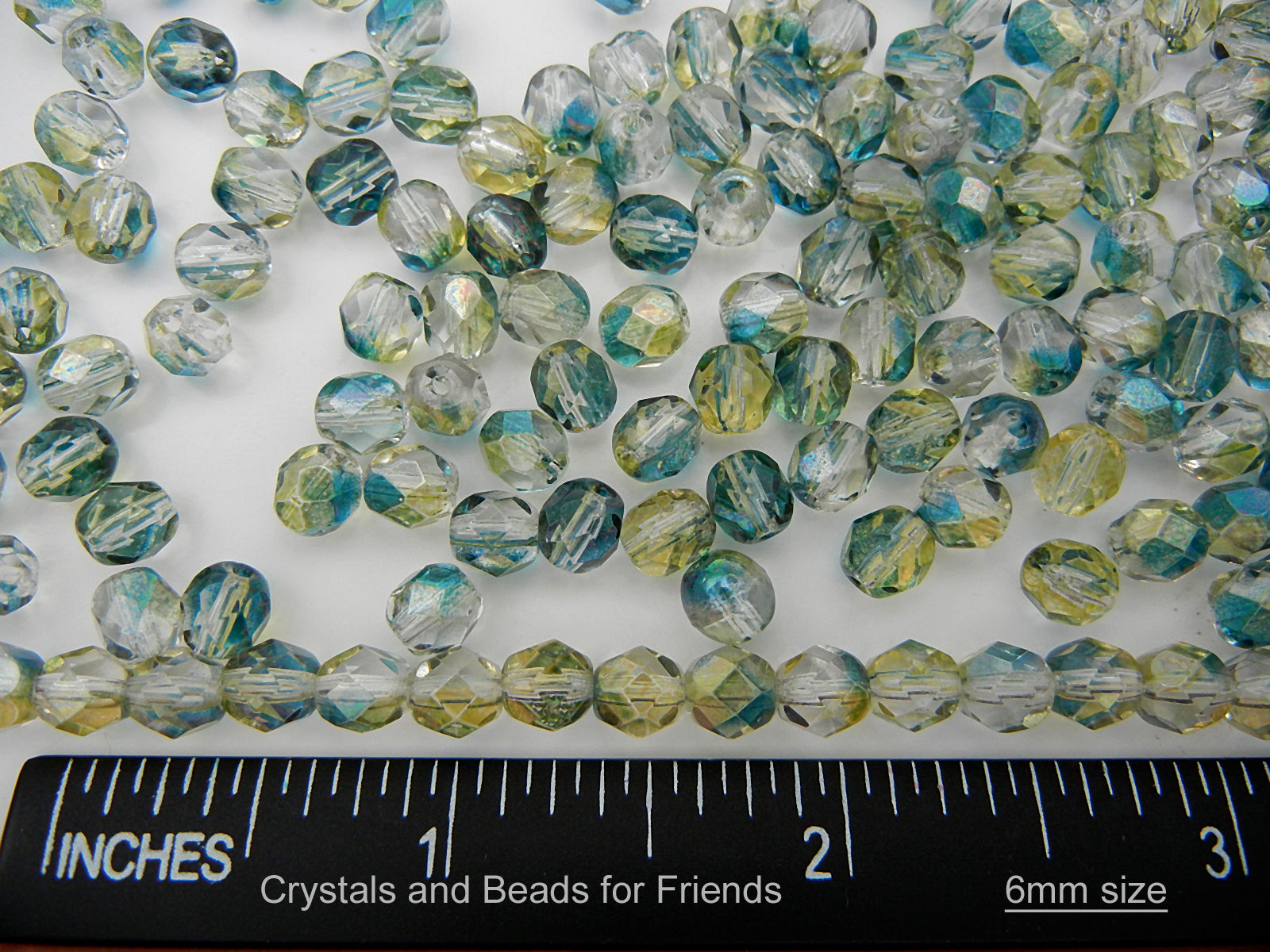 Crystal Oceanic Luster coated Traditional Czech Fire Polished Round Faceted Glass Beads clear green yellow