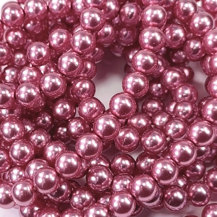 Czech Round Glass Imitation Pearls Fuchsia Nacre Pearl color 2mm 3mm 4mm 6mm 8mm