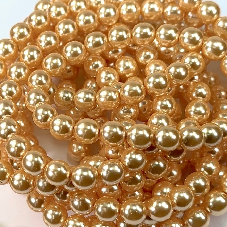 Czech Round Glass Imitation Pearls Golden Creme Pearl color 8mm