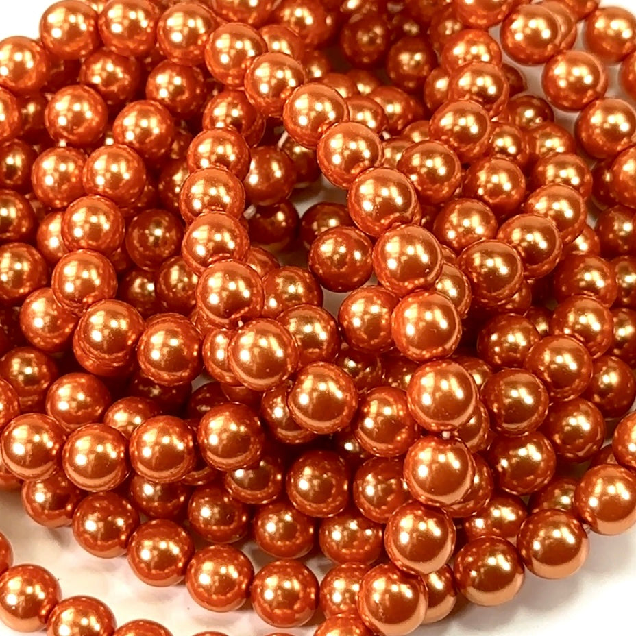 Czech Round Glass Imitation Pearls Orangy Coral Pearl color 8mm