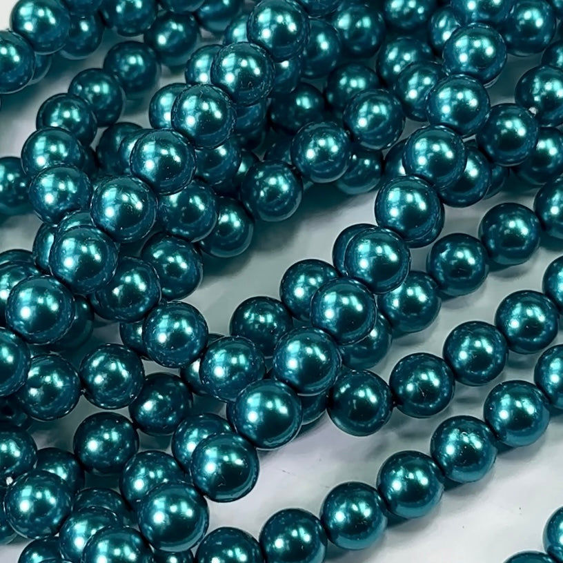 Czech Round Glass Imitation Pearls Quetzal Pearl color Blue-Green Peacock Pearl 3mm 4mm 8mm 10mm