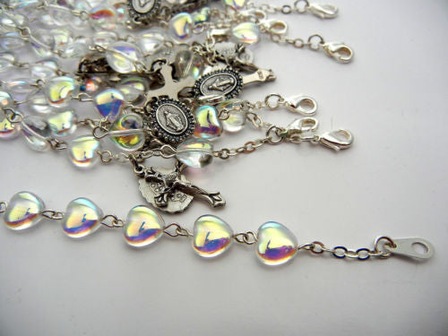 12 fine quality Czech Bracelet Auto Rosaries with Crystal AB heart beads, rosary