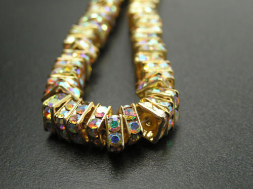 144 Preciosa Genuine Czech Rhinestone Squaredelles 4.5mm Crystal AB Gold Plated (Squaredelle, Square Rondelle)