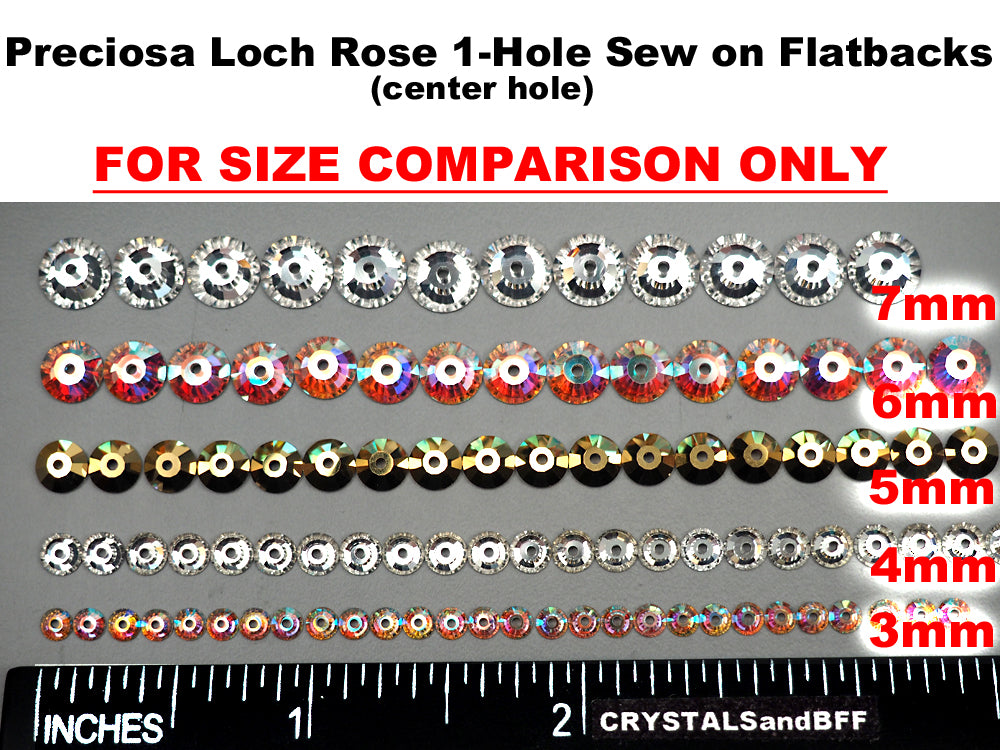 Crystal clear, Preciosa Czech MC VIVA Loch Rose 1-hole Sew-on Stones Style #438-61-612, 7mm, 72 pieces, Silver Foiled, Center Hole Lochrosen