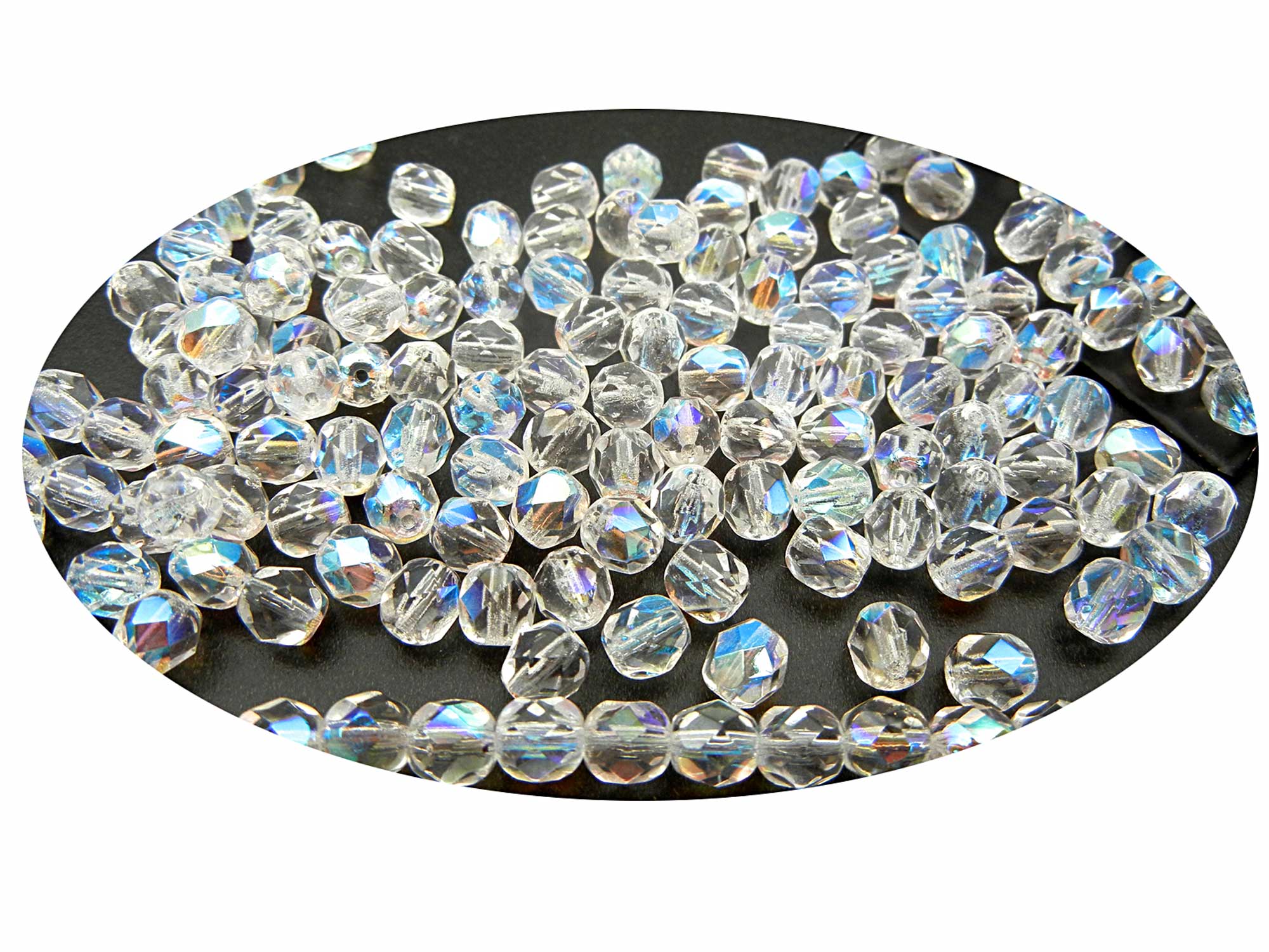 Crystal AB, Czech Fire Polished Round Faceted Glass Beads, 16 inch strand (clear AB)