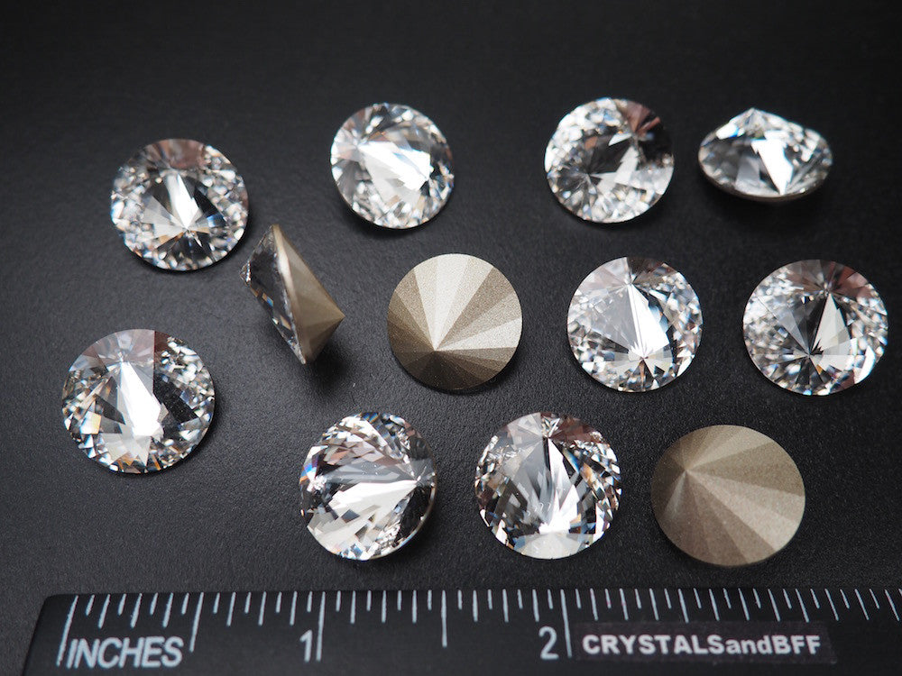 Swarovski Art.# 1222 - Rare Swarovski Elements Asymmetrical Beauty Rivoli Stone #1222, 16mm clear Crystal, Foiled. Unique Off Centered Rhinestone (cousin of 1122)