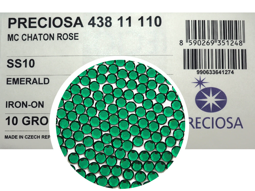 Emerald HOTFIX, size ss10 Preciosa Chaton Roses Article 438-11-110 (8-faceted MC Rhinestone Iron-on Flatbacks), Genuine Czech Crystals, green with Iron On Hot Fix Glue, 260pcs
