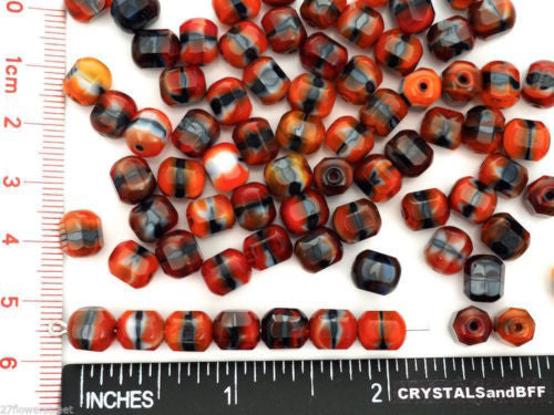 Czech Glass Cathedral Smooth Fire Polished Beads 8mm multi color red marmor, 50pcs, P154