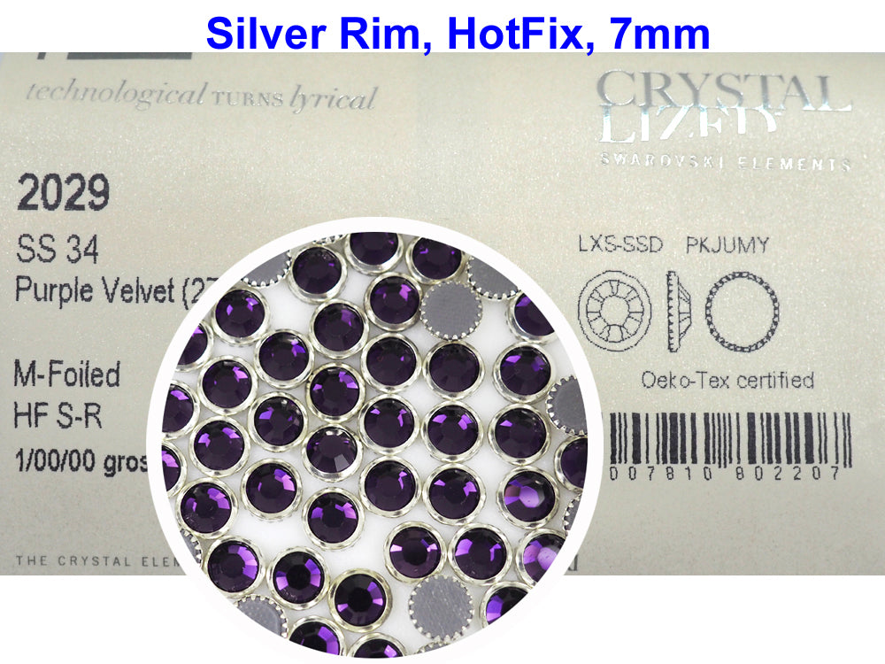 Swarovski Art.# 2029HF - Purple Velvet Silver Rimmed HotFix Rhinestone Flatbacks, 7mm 34ss ss34