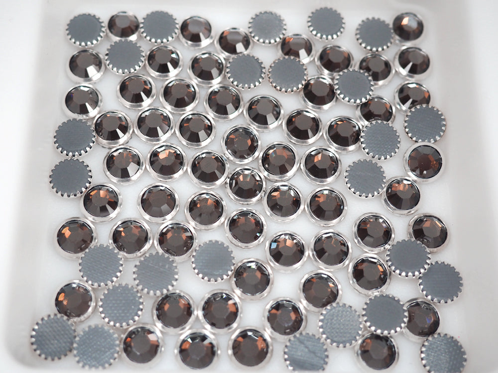 Swarovski Art.# 2029HF - Smoked Topaz Satin coated, Silver Rimmed HotFix Rhinestone Flatbacks, 7mm 34ss ss34