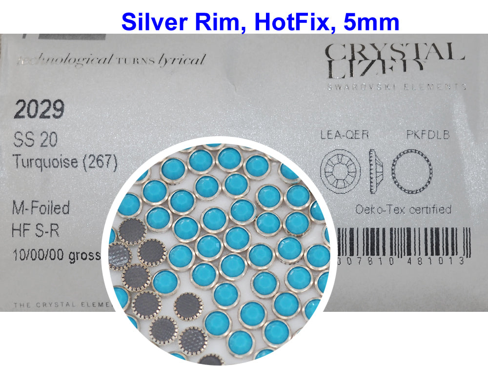 Swarovski Art.# 2029HF - Turquoise Silver Rimmed HotFix Rhinestone Flatbacks, 5mm 20ss ss20