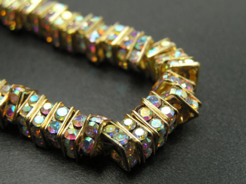 144 Preciosa Genuine Czech Rhinestone Squaredelles 4.5mm Crystal AB Gold Plated (Squaredelle, Square Rondelle)
