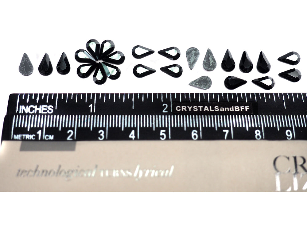 Swarovski Art.# 2300 HF - Jet Hematite HotFix Drop Flat Back Rhinestones, size 8x4.8mm, Teardrop Iron-on Stones