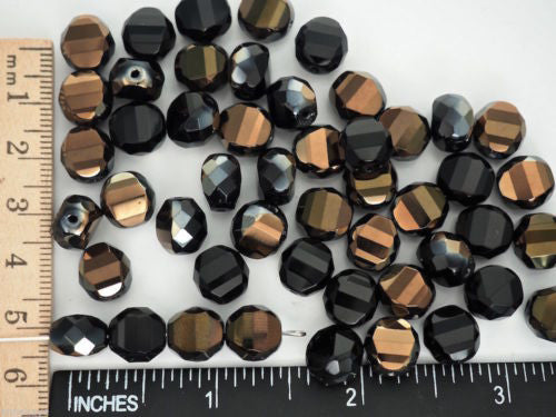 60 Czech Glass Flattened Multi Facet FP Beads 10mm Jet black Valentinite, P119