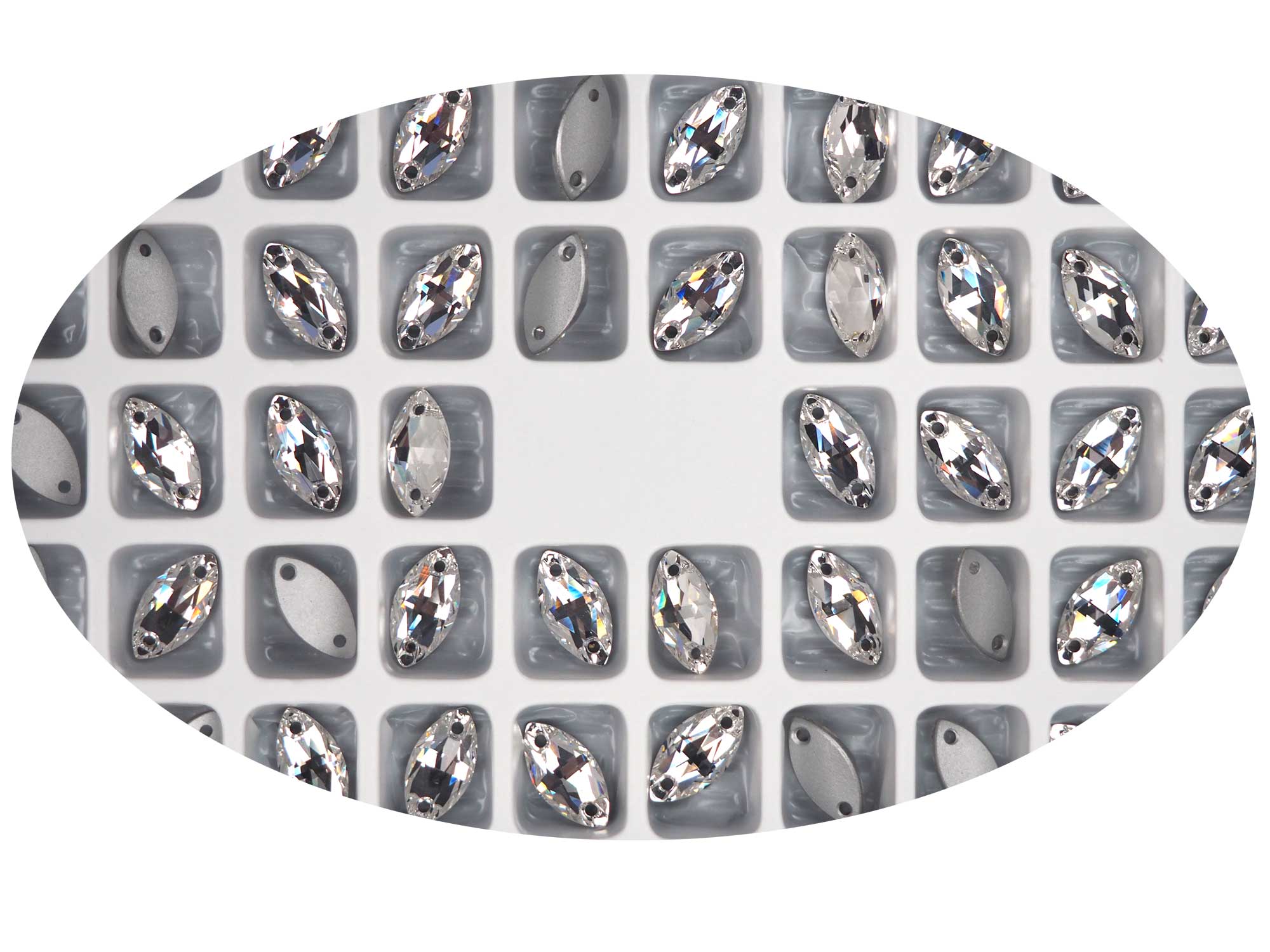Crystal , Preciosa Czech MC Navette 2-hole Flatback Sew-on Stones Style #438-64-301 Silver Foiled, size 12x6mm, 24pcs, P831