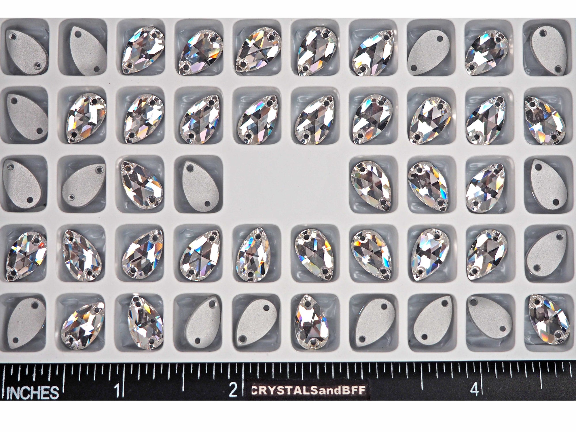 Crystal , Preciosa Czech MC Pearshape 2-hole Flatback Sew-on Stones Style #438-67-301 Silver Foiled, size 12x7mm, 24pcs, P833