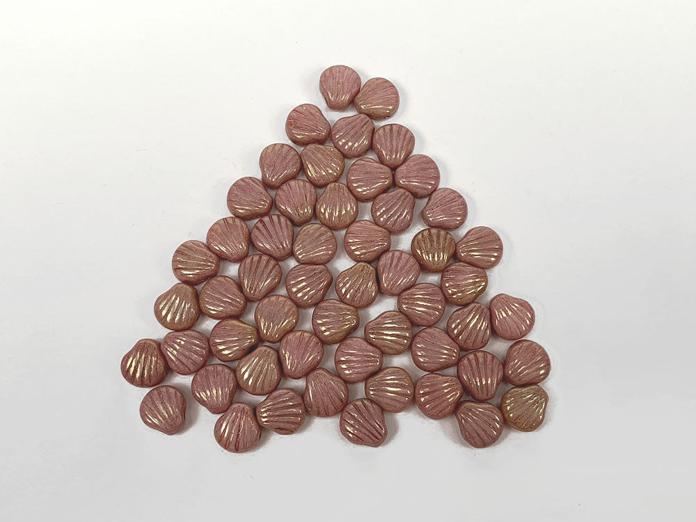 'Czech Glass Druk 2-hole Shell Beads 8x8mm Chalk White Red Luster, 51 pieces, pressed, P332