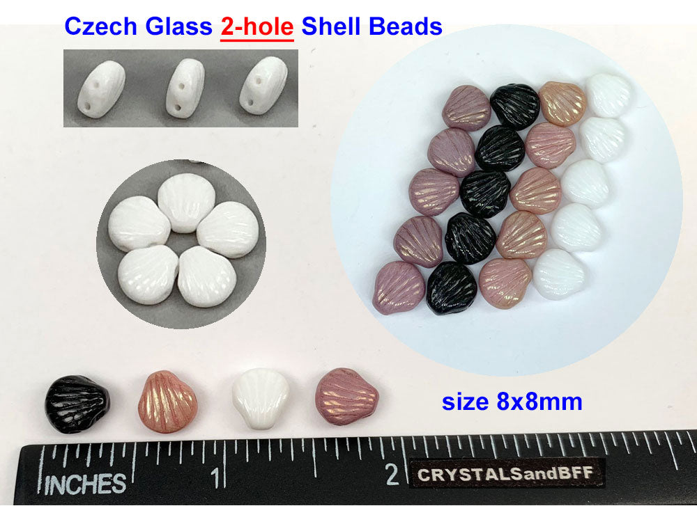 'Czech Glass Druk 2-hole Shell Beads 8x8mm Chalk White Purple Luster, 51 pieces, pressed, P333