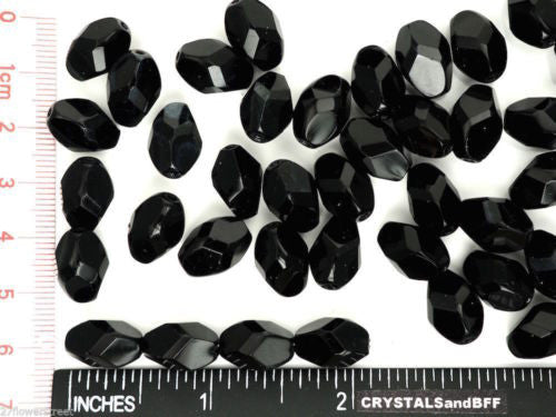 Czech Glass Olive Helix Fire Polished Beads 14x10mm Jet black, 24pcs, P195