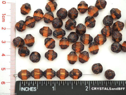 Czech Glass Cathedral Olive Fire Polished Beads 8mm Topaz brown Vintage Picasso, 44pcs, P145