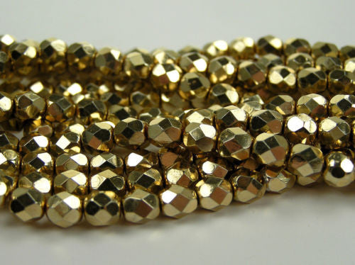 300 Czech quality Fire Polished Beads 6mm Apolo Aurum Gold coated