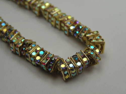 144 Preciosa Genuine Czech Rhinestone Squaredelles 4.5mm Crystal AB Gold Plated (Squaredelle, Square Rondelle)