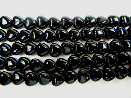 Czech glass Heart shaped druk beads 6x6mm Jet black color, Strung Pressed Beads, 68 pcs