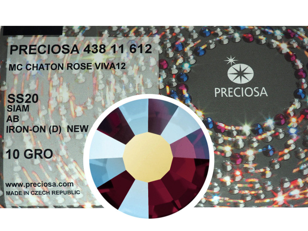 Siam AB HOTFIX, 1440 Preciosa Genuine Czech Crystals 20ss Viva12 Iron-on, ss20, 5mm