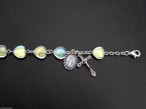 12 fine quality Czech Bracelet Auto Rosaries with Crystal AB heart beads, rosary