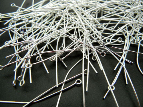 Eye pins 48mm (1.9 inches), Silver plated, 0.7mm wire 400pcs